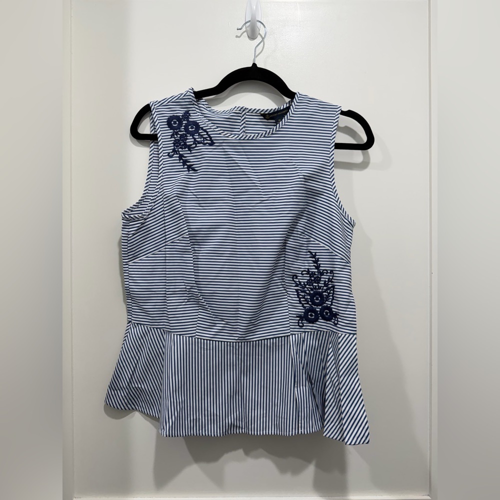 Brooks Brothers Blue White Striped Peplum Top Sz 10 NWT $100